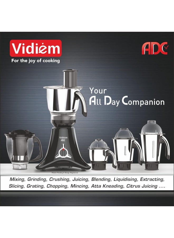 Vidiem Vstar ADC 750W Mixer Grinder | 5-in-1 Juicer & Multi Jar | Stainless Steel Blades, Self Lock, Atta Kneader, Citrus Juicer, Slicer, Chopper | 2-Year Product + 5-Year Motor Warranty - Image 3